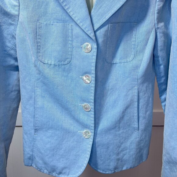 H Hilfiger Button Up Suit Jacket Pockets Women's 10 Linen Cotton Powder Blue - Picture 4 of 9